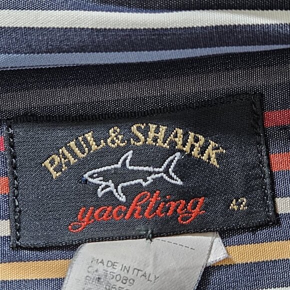 Paul & Shark Yachting Shirt Mens 42/16 Multicolor Stripes LS Collar Cotton FLAW - Picture 3 of 16